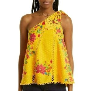 NWT Farm Rio Flower Dream One Shoulder Embroidered Blouse Size Small